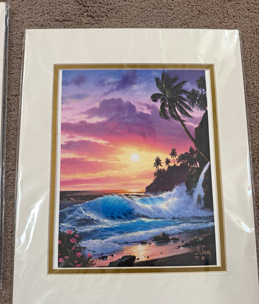 Vintage 1997 1999 Tropical Ocean Art Prints Pair Signed Unidentified Artist0