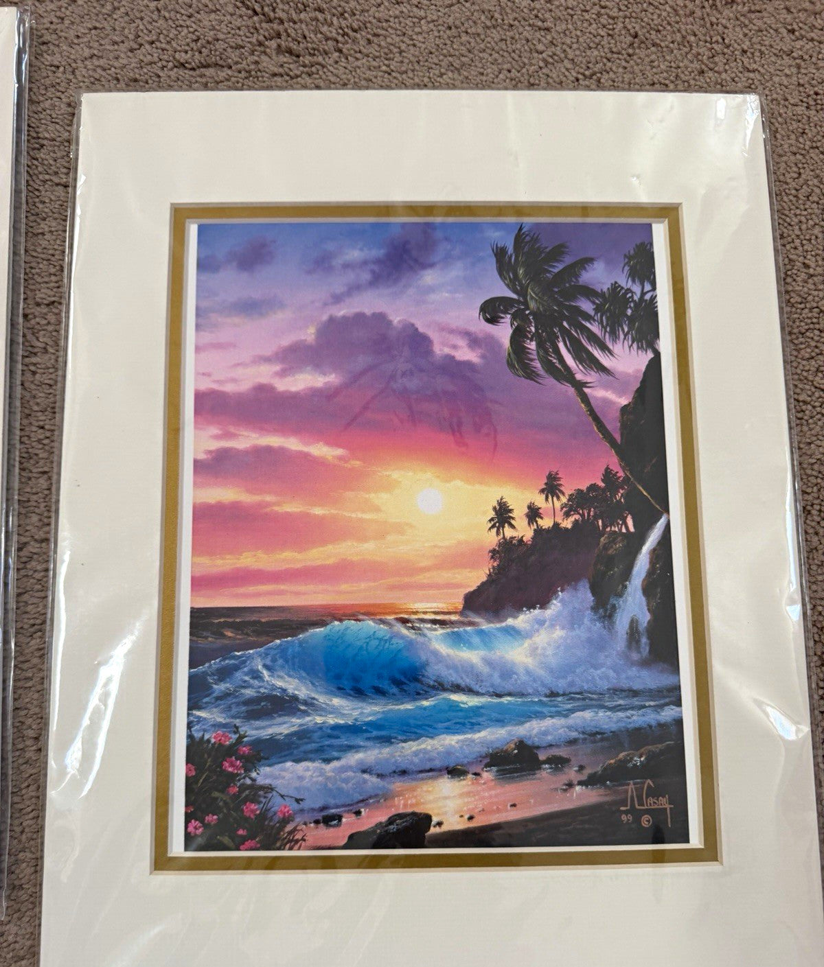 Vintage 1997 1999 Tropical Ocean Art Prints Pair Signed Unidentified Artist0