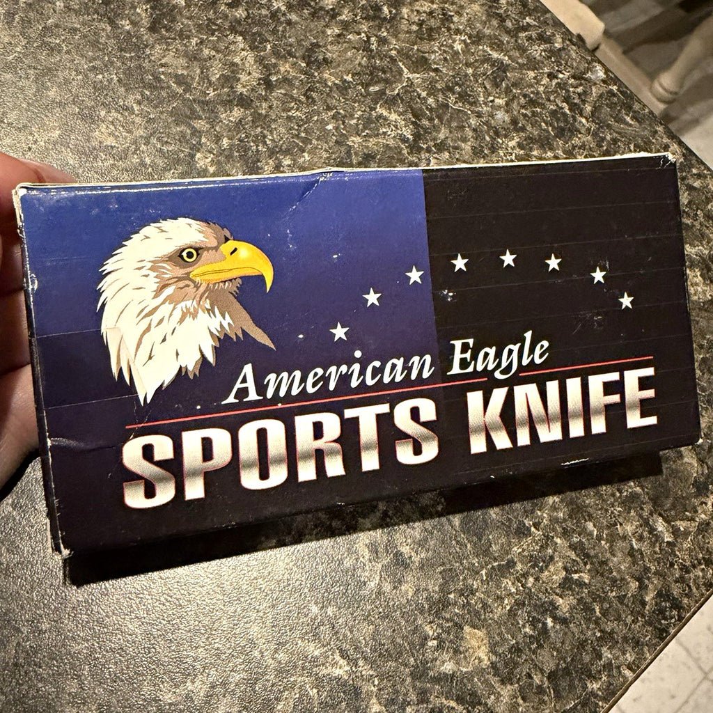 American Eagle Sports Knife Folding Pocket Knife Bald Eagle Gold Tone in Box0