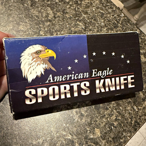 American Eagle Sports Knife Folding Pocket Knife Bald Eagle Gold Tone in Box0