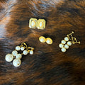 Vintage Gold Tone Imitation Pearl White Clip-On Earrings Lot 4 Pairs0