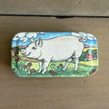Vintage Potpourri Press Pig Trinket Box Farm Folk Art Hinged Tin Made in USA0