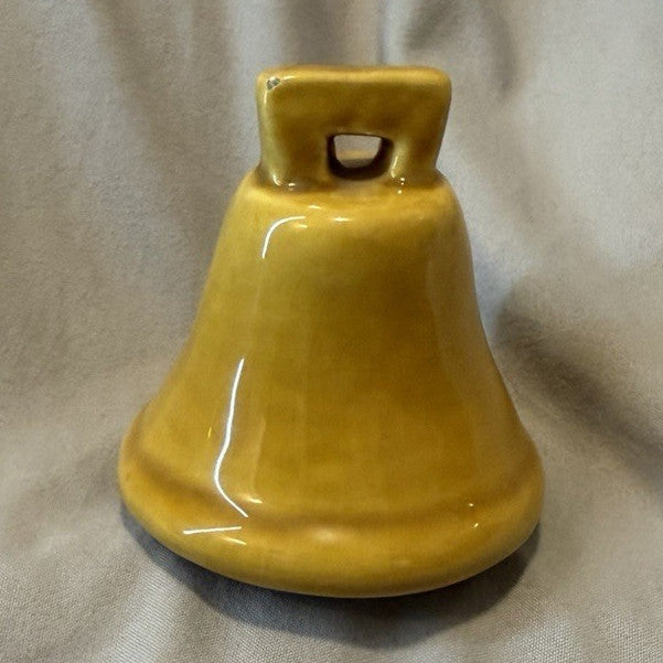 Yellow Glossy Glazed Ceramic Bell with Handle, 3 in Height x 2 in Length0