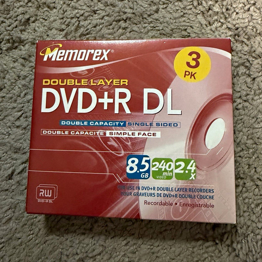 NEW Memorex DVD+R DL Double Layer Recordable 8.5GB 2.4x 3-Pack Slim Case0